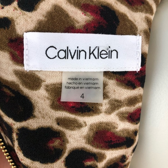 NWT Calvin Klein Puffy Tulip Sleeve Leopard Cheetah Sheath Dress - Picture 10 of 10
